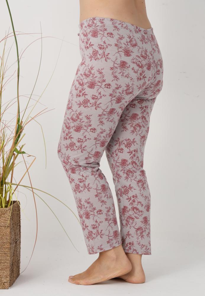 Pantaloni de Pijama Dama Lungi,Big Size,Culoare Crem cu Rosu, Engros